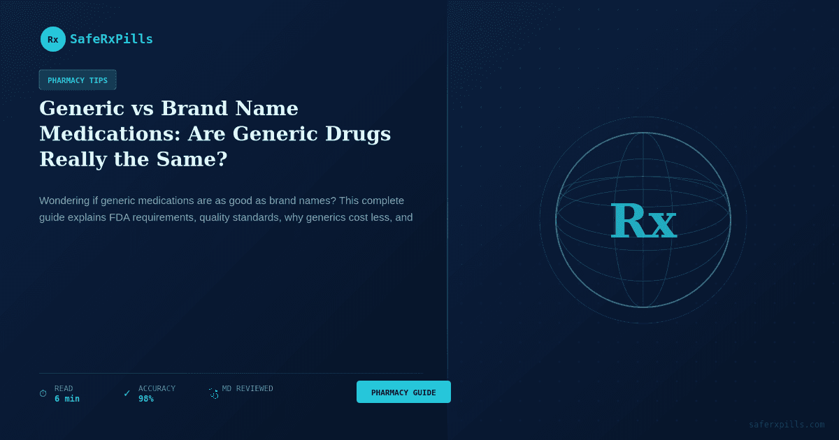 Generic vs brand name medications comparison chart showing identical active ingredients and effectiveness