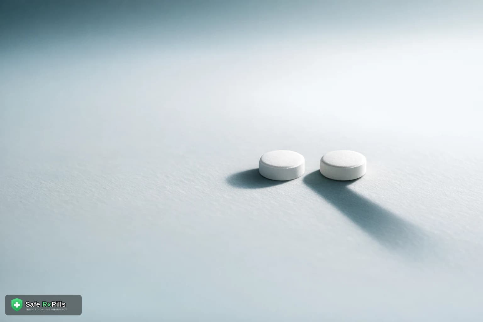 Two identical white tablets on a pale surface, one casting a short shadow and one a long shadow, illustrating how ivermectin side effects differ by condition treated
