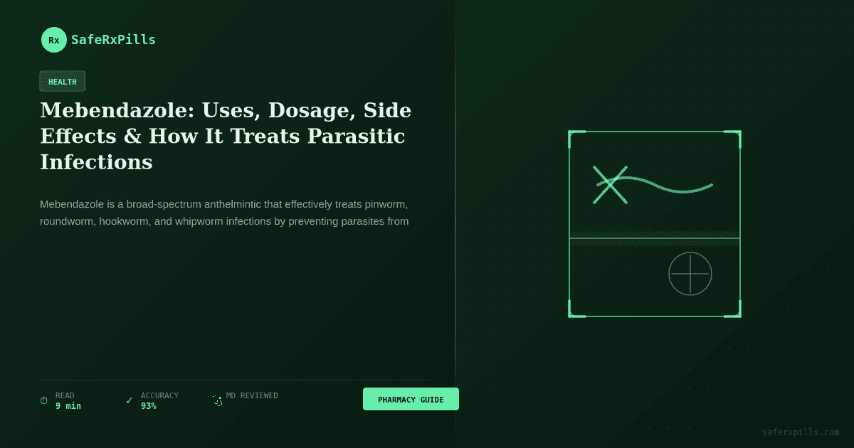 Mebendazole medication for treating parasitic infections with dosage information displayed