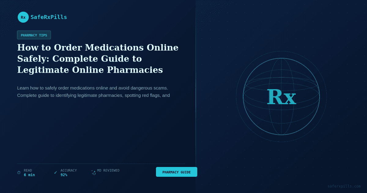 Safe online pharmacy ordering guide showing legitimate medication sources and security verification steps