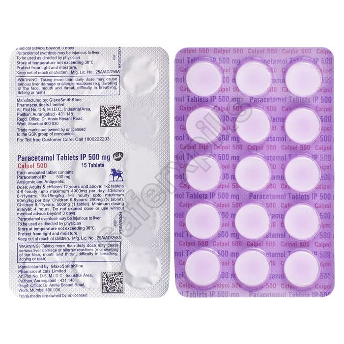 Buy Calpol 500mg - Paracetamol/Acetaminophen | SafeRxPills